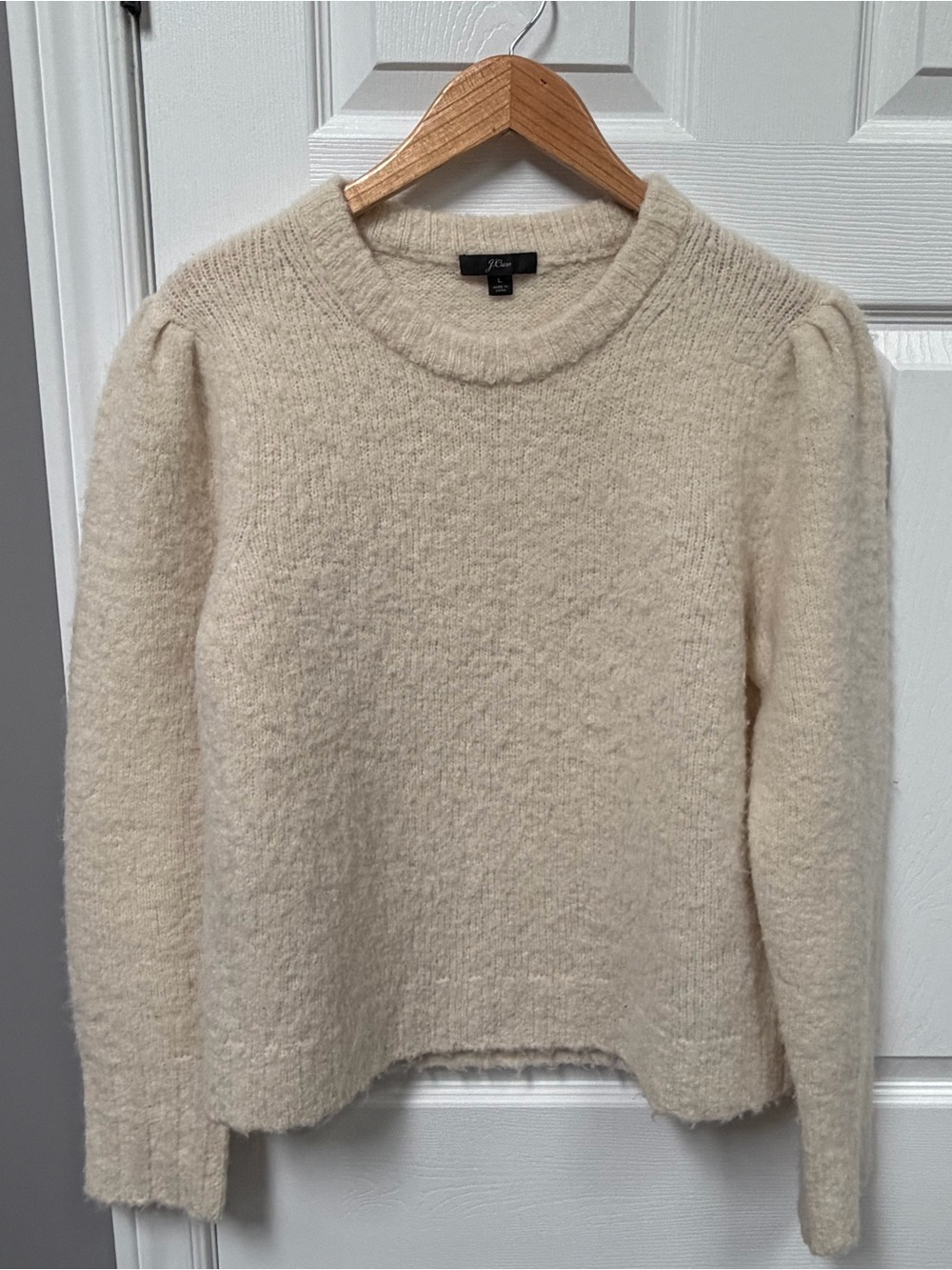 J. Crew Cream Puff-Sleeve Wool Sweater